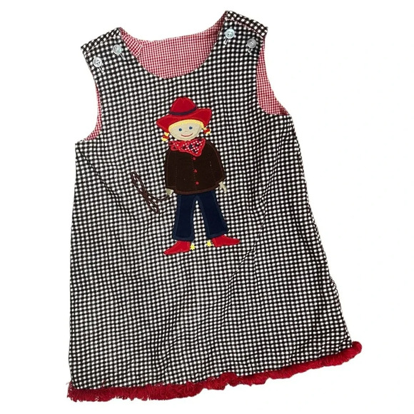 None Other - Appliqué Reversible Gingham Girl’s Dress - Cowgirl Rodeo/Scarecrow Pumpkin